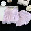 Nova Camisola de Algodão Nuvem com Sutiã Embutido Conjunto de Pijama Duas Peças Shorts Simples de Verão Roupa de Dormir Respirável