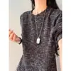 Camiseta de tricô estilo tweed tie-dye de manga longa, unissex, leve para o início do outono, estilosa e descolada, perfeita como camada interna ou base.