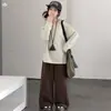 Conjunto de camiseta casual de manga longa soltinha e calça pantalona para meninas
