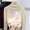 Ropa Nueva de Otoño e Invierno para Niñas, Camiseta Base de Manga Larga para Niños con Cuello Semi-Alto y Borde de Oreja de Felpa, Top Elegante para Llevar por Debajo