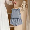 Nuevo Conjunto de Verano para Niños y Niñas Estilo Coreano Delgado Suave Versátil Chaleco Plisado Shorts Ropa para el Hogar Ropa Exterior