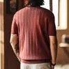 Nova Camisa de Malha Masculina com Gola Henley de Manga Curta em Seda de Gelo Lyocell Estilo Old Money, Top Versátil da Moda Outono para Homens