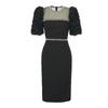 2026 Nuevo Estilo de Verano Vestido Negro Ajustado con Malla Transparente y Mangas Abullonadas, Adornado con Pedrería, Estilo Francés, Resistente 50106