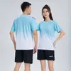 Comércio Exterior Transfronteiriço Conjunto Esportivo Degradê Feminino Verão Fitness Camiseta Manga Curta Roupas de Secagem Rápida Corrida Solta Casual