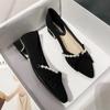 Zapatos Planos Populares de Tacón Grueso Francés Huiliya para Mujer Zapatos Nuevos para Mujer Tacón Medio Francés Tacón Bajo Boca Baja Punta Puntiaguda Zapatos W86-1
