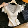 Lujo Ligero Calado Bloque de Color Moda Tejido Verano 2026 Nuevo Estilo Exquisito Chic Estilo Casual Reductor de Edad Top de Manga Corta
