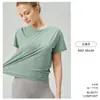 Top de Yoga Delgado de Verano para Mujer, Camiseta Deportiva de Manga Corta Transpirable de Secado Rápido, Cubierta de Fitness con Cuello Redondo para Running, Entrenamiento, Pilates