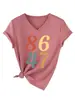 Amazon eBay sitio independiente moda casual versátil mujer 8647 digital cuello V manga corta camiseta en stock