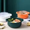 Tazón Instantáneo para Fideos Apto para Microondas, Juego de Tres Piezas de Conservación para Refrigerador de Uso Múltiple, Tazón de Almacenamiento para Congelador con Tapa, Tazón de Conservación de Plástico, Olla para Sopa