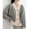 Abrigo Suéter Casual para Mujer 2026 Primavera/Otoño Nuevo Cárdigan de Punto Vintage para Mujer, Rayado, Corte Holgado, Engrosado