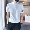 Camisa Polo Fina de Verano para Hombre Moderna de Manga Corta con Cuello de Solapa Rayas de Alta Gama Holgada Casual Camiseta Top de Media Manga