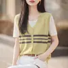 Camiseta Falsa de Dos Piezas de Manga Corta para Mujer, Holgada Casual, Lino de Bambú, Fresca, Transpirable, Delgada, Bloque de Color, Camiseta de Manga Corta
