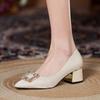 Sapatos Cheongsam Estilo Nacional 2025 Primavera Novos Sapatos Femininos Strass Sapatos Dinastia Han Elegantes Saltos Altos Salto Grosso Sapatos de Casamento Sapatilhas