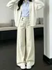 Jeans Anchos de Cintura de Doble Botón Color Caqui para Mujer Primavera/Otoño 2026 Nuevos de Cintura Baja Sueltos de Cintura Alta Pantalones Largos con Caída