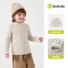 Camiseta Listrada Infantil Dudu Outono, Manga Longa Color Block Estilo Outono para Meninos, Camiseta Base Macia para Meninas, Roupa Infantil
