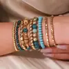 Conjunto de Pulseiras de Contas Feitas à Mão em Estilo Boêmio Colorido com Contas de Madeira, Pulseira de Contas de Vidro de Concha de Praia para Férias para Mulheres