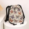 Bolsa Transversal Feminina de Grande Capacidade Bolsa de Pano com Cordão Bolsa de Ombro Balde da Moda Bolsa de Lona Jacquard Borboleta Estilo Chinês
