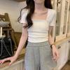 Camiseta Americana Hot Girl Slim Decote Quadrado Manga Curta para Mulheres 2025 Verão Novo Estilo Coreano Fashion Versátil Top Curto Trendy