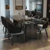 Mesa de comedor de mármol de lujo ligero estilo italiano, juego de mesa y sillas rectangulares minimalistas modernas para el hogar para espacios pequeños, acero inoxidable
