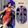 Lencería Sexy Encantadora con Hebilla Colgante Hueca de Gota de Agua Encaje Cintura Alta Abertura Estilo Antiguo Cheongsam Uniforme de Abstinencia