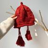 Chapéu de bruxa de designer feito à mão, pulôver quente de inverno, protetores de orelha, borla japonesa, chapéu de lã fofo e doce