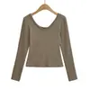 WS9328-26 Otoño Estilo Coreano Ajustado Reversible Cuello en V Liso Manga Larga Suéter Camiseta Capa Base