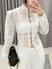 Camisa de Renda Crochê 2026 Verão com Gola Alta, Corte Justo, Design Estiloso e Elegante para o Trabalho, Moda Transfronteiriça Europeia e Americana
