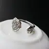 Nafoge joyería de plata de ley al por mayor anillo abierto flor de loto plata de ley 925 anillo de plata tailandesa retro anillo para el dedo índice anillo para mujer