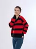 Diseño Original Otoño e Invierno Nuevo Estilo Cuello en V Rayas Holgado Engrosado de Moda Versátil Suéter Grueso para Mujer Corte Holgado