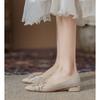 Zapatos sencillos para mujer, nuevo vestido de verano 2024, combinables, elegantes, para dama de honor, tacón grueso, punta francesa, boca baja, zapatos de celebridades de Internet.