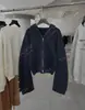 Recomendação PrincipalSudadora com Capuz Cardigan Pesada Lavada com Areia de Algodão Orgânico Yuran 26 Estilo Novo de Início de Primavera com Forro Grosso de Lã