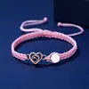 Venta Caliente Transfronteriza 100 Idiomas Te Amo Proyección de Foto a Color Pulsera de Nudo de Diente Corazón con Grabado Láser Pulsera para Mujeres