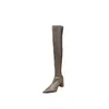 Otoño 2026 Nuevo Estilo Punta Fina Tacón Grueso Tacón Alto Elegantes Botas Largas de Moda Francesa Sexy para Mujer