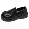 Zapatos de cuero para mujer, versátiles, retro, punta redonda, suela gruesa, negros, nuevos de verano 2026, mocasines de tacón grueso estilo británico francés
