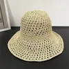 Chapéu de Palha de Papel Vazado Tricotado à Mão Estilo Coreano com Aba Larga para Mulheres, Respirável de Verão Casual Proteção Solar Dobrável Chapéu Balde