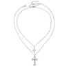 Collar con Colgante de Cruz de Circonita Super Brillante Estilo Europeo y Americano, Cadena para Clavícula de Nicho de Lujo Ligero, Joyería Minimalista Exquisita para Mujeres