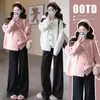 Outono/Inverno 2026 Estilo Coreano Casaco Suéter Engrossado para Gestante + Calça Modeladora para Gestante Conjunto de Duas Peças para Gestante
