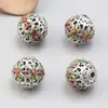 Accesorios de plata de ley 99% plata pura cuentas redondas de epoxi accesorios de flor pequeña espaciador material de cuentas hecho a mano DIY vintage desgastado