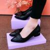 Marca Rota Talla Zapatos Individuales de Cuero Suave para Mujer Nuevos de Boca Baja Tacón Grueso Suela Blanda Zapatos de Mujer Punta Combinable Zapatos de Cuero para Mujer