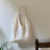 Bolsa Tote de Tricô Tecido Cor Sólida Grande Capacidade Outono Inverno Nova para Trabalho Praia Portátil Dobrável Preguiçosa de Ombro Único