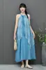 Vestido Original Tie-Dye con Cuello Halter para Mujer, Nuevo Estilo de Verano, Vestido Largo con Tirantes Finos de Color Degradado, Vestido de Gasa Estilo Vacacional, Retro Artístico
