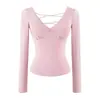 Camiseta Sexy de Manga Larga con Cuello en V Estilo Coreano para Mujer, Capa Base Ajustada de Puro Deseo para Otoño/Invierno, Adelgazante y Moldeadora del Cuerpo, Top Base para Chica Atrevida