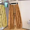 Calça Lanterna de Algodão e Linho Estampada Retrô Feminina Verão Fina Casual Cropped Harem Versátil Solta Jogger com Punhos