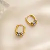 Brincos Redondos Ins de Aço Titânio Sem Desbotamento com Detalhes em Ouro, Design de Nicho, Brincos Geométricos Bicolores de Ouro 18K de Alto Padrão