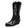 Jishu 2024 Otoño e Invierno Botas de Estilo Étnico Botas de Caballo Botas de Mujer Capa Superior Piel de Vaca Cuña Tacón Alto Retro Manga Botas Individuales