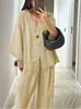 Conjunto de Ropa para Mujer 2026: Conjunto de dos piezas en estilo vintage navideño: top de manga larga, cuello en V, de un solo botón y corte holgado, y pantalones de tiro alto