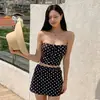 Traje de baño de dos piezas para mujer, estilo Dongdaemun coreano, lunares retro, puro y seductor, tirante pequeño al hombro, cuello halter
