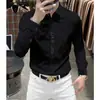 Camisa negra elegante de manga larga para hombre de marca francesa de alta gama, corte slim, cuello de punta, alta elasticidad, resistente a las arrugas, antiarrugas, camisa estampada
