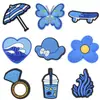 Amuletos para zapatos tipo zueco en tonos azules, hebillas para zapatos de flor de patineta oceánica de dibujos animados, hebillas decorativas para bricolaje, caucho blando de PVC, exclusivamente para ventas transfronterizas