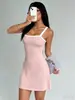 Vestido de Tirantes con Bloques de Color de Moda Europea y Americana Transfronterizo, Falda Corta Ajustada, Falda Sexy de Color Sólido que Resalta la Cadera, Falda Deportiva de Tenis